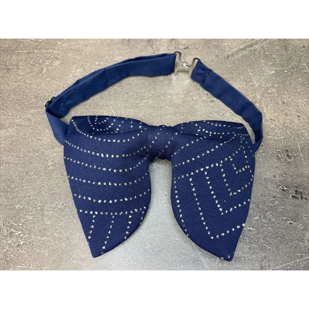 Handmade Oversized‎ Bow tie Vintage style 70`s Navy/Silver Glitter Wedding Gift
